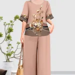 Đồ bộ trung niên đính đá la tin quần dài in bông có 3 size