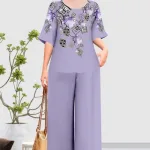Đồ bộ trung niên đính đá la tin quần dài in bông có 3 size