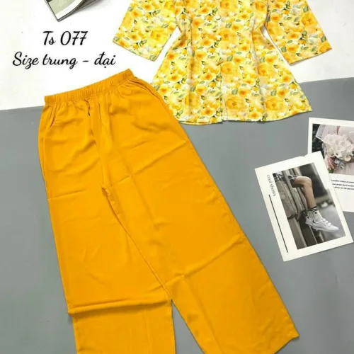 Đồ bộ trung niên mango quần dài trơn áo in bông có 2 size
