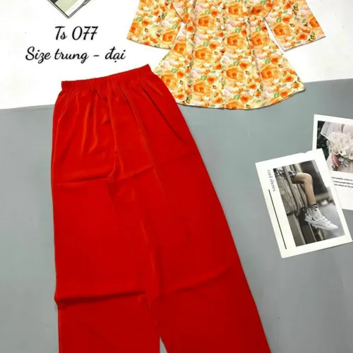 Đồ bộ trung niên mango quần dài trơn áo in bông có 2 size