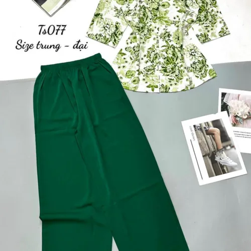 Đồ bộ trung niên mango quần dài trơn áo in bông có 2 size