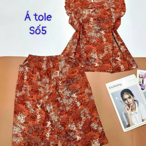 Đồ bộ vải á tole số 5 quần lửng áo sát nách bèo nhiều hoạ tiết