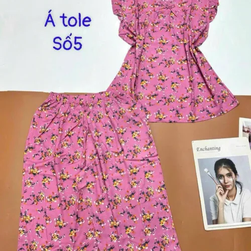 Đồ bộ vải á tole số 5 quần lửng áo sát nách bèo nhiều hoạ tiết