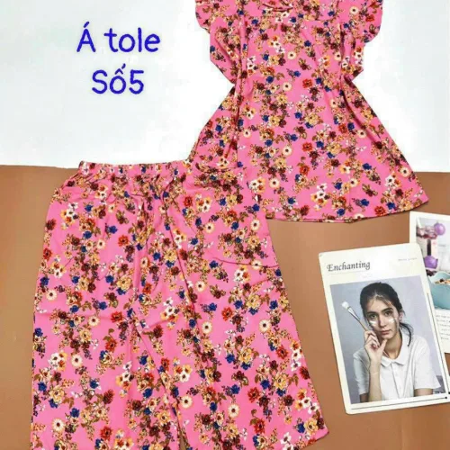 Đồ bộ vải á tole số 5 quần lửng áo sát nách bèo nhiều hoạ tiết
