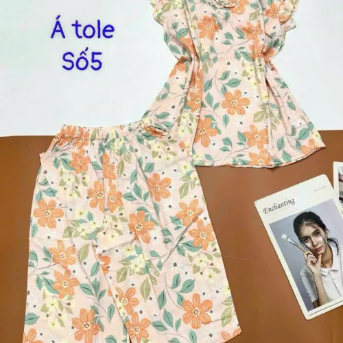 Đồ bộ vải á tole số 5 quần lửng áo sát nách bèo nhiều hoạ tiết
