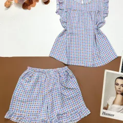 Đồ bộ vải kate quần đùi viền bèo áo sát nách bèo