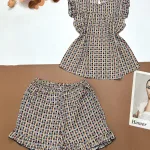 Đồ bộ vải kate quần đùi viền bèo áo sát nách bèo