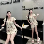 Đồ bộ vải kate thêu form đại quần đùi áo may xoè