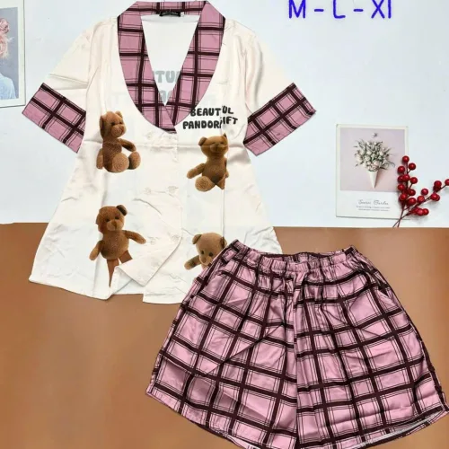Đồ bộ vải  latin  pijama quần đùi  áo tay ngắn cổ xéo