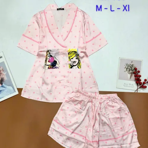 Đồ bộ vải  latin  pijama quần đùi  áo tay ngắn cổ xéo