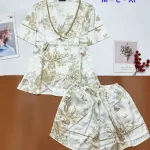 Đồ bộ vải  latin  pijama quần đùi  áo tay ngắn cổ xéo