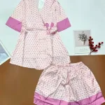 Đồ bộ vải  latin  pijama quần đùi  áo tay ngắn cổ xéo