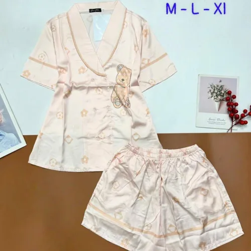 Đồ bộ vải  latin  pijama quần đùi  áo tay ngắn cổ xéo