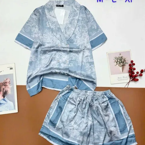 Đồ bộ vải  latin  pijama quần đùi  áo tay ngắn cổ xéo mới