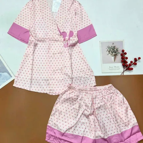 Đồ bộ vải  latin  pijama quần đùi  áo tay ngắn cổ xéo mới