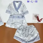Đồ bộ vải  latin  pijama quần đùi  áo tay ngắn cổ xéo mới