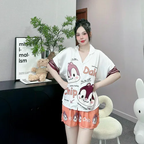 Đồ bộ vải  latin  pijama quần đùi  áo tay ngắn in nhiều hoạ tiết