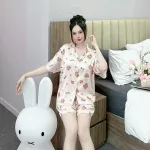 Đồ bộ vải  latin  pijama quần đùi  áo tay ngắn in nhiều hoạ tiết