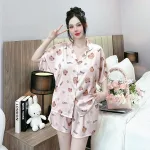 Đồ bộ vải  latin  pijama quần đùi  áo tay ngắn in nhiều hoạ tiết