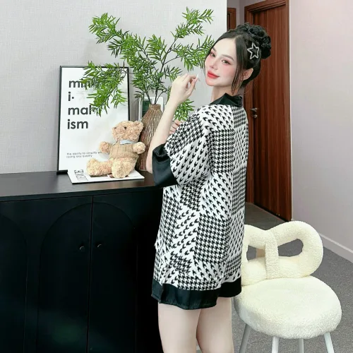 Đồ bộ vải  latin  pijama quần đùi  áo tay ngắn in nhiều hoạ tiết