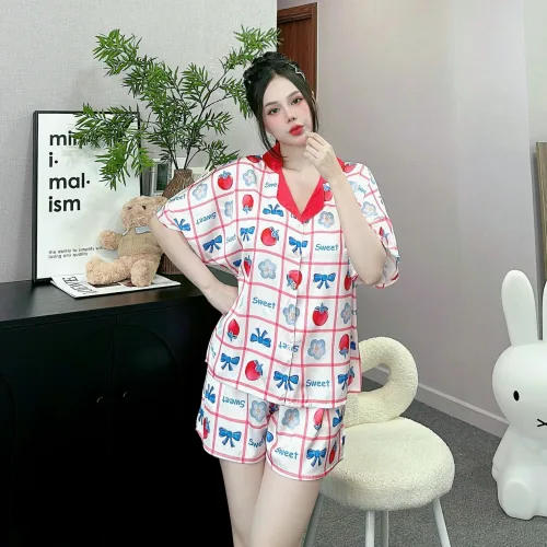 Đồ bộ vải  latin  pijama quần đùi  áo tay ngắn in nhiều hoạ tiết