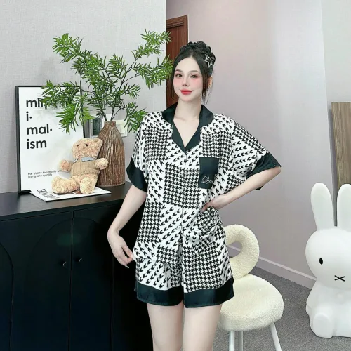 Đồ bộ vải  latin  pijama quần đùi  áo tay ngắn in nhiều hoạ tiết