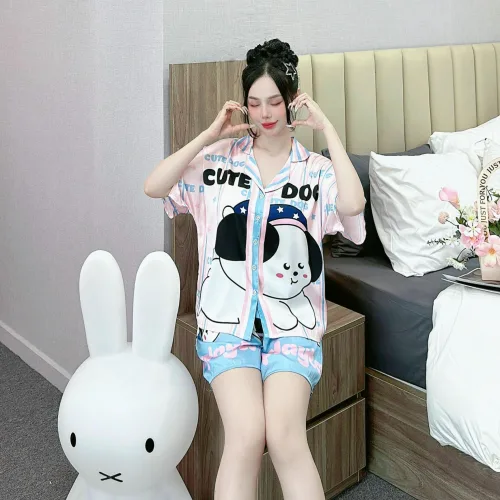 Đồ bộ vải  latin  pijama quần đùi  áo tay ngắn in nhiều hoạ tiết