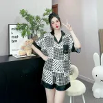Đồ bộ vải  latin  pijama quần đùi  áo tay ngắn in nhiều hoạ tiết
