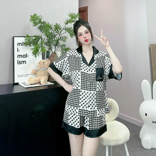 Đồ bộ vải  latin  pijama quần đùi  áo tay ngắn in nhiều hoạ tiết