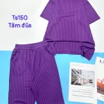 Đồ bộ vải tăm đũa quần lửng áo tay ngắn trơn