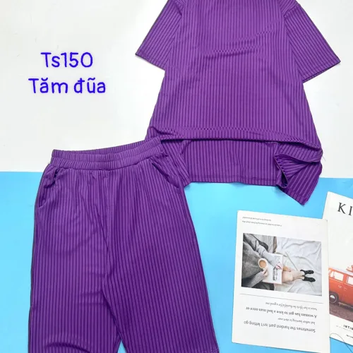 Đồ bộ vải tăm đũa quần lửng áo tay ngắn trơn