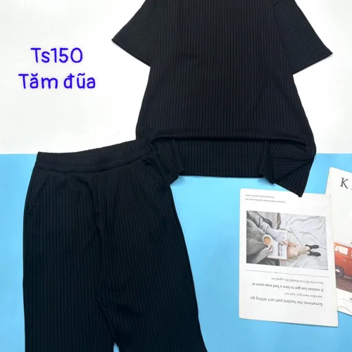 Đồ bộ vải tăm đũa quần lửng áo tay ngắn trơn
