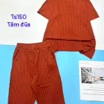 Đồ bộ vải tăm đũa quần lửng áo tay ngắn trơn