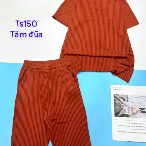 Đồ bộ vải tăm đũa quần lửng áo tay ngắn trơn