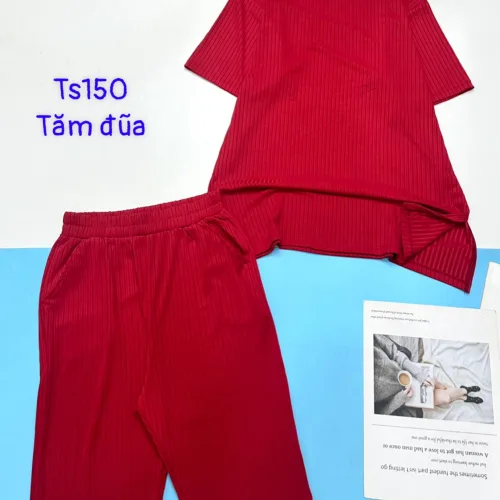 Đồ bộ vải tăm đũa quần lửng áo tay ngắn trơn