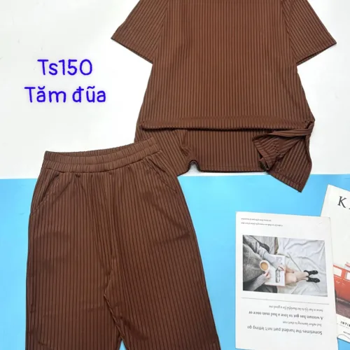Đồ bộ vải tăm đũa quần lửng áo tay ngắn trơn