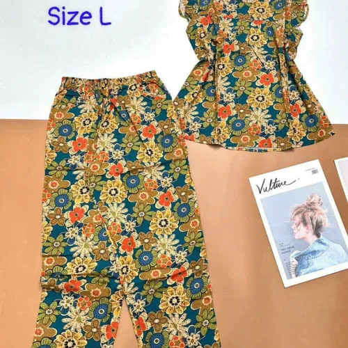 Đồ bộ vải tole áo sát nách quần lửng nhiều hoạ tiết size l