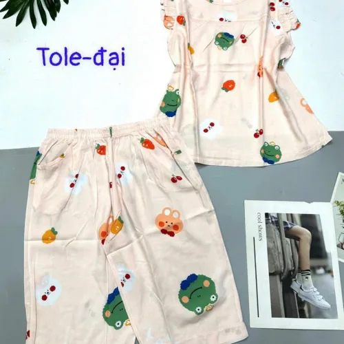 Đồ bộ vải tole quần lửng áo sát nách bèo hình bông thú