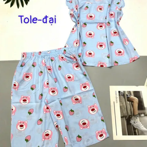 Đồ bộ vải tole quần lửng áo sát nách bèo hình bông thú