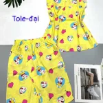 Đồ bộ vải tole quần lửng áo sát nách bèo hình bông thú