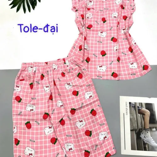 Đồ bộ vải tole quần lửng áo sát nách bèo hình bông thú