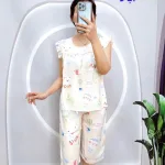 Đồ bộ vải tole quần lửng áo sát nách bèo nhiều hoạ tiết
