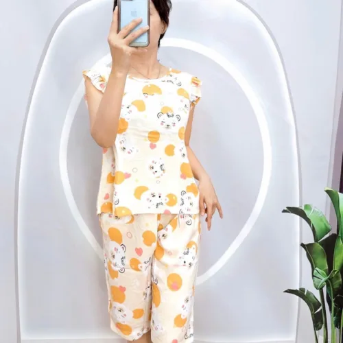 Đồ bộ vải tole quần lửng áo sát nách bèo nhiều hoạ tiết