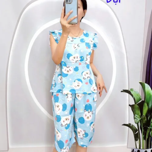 Đồ bộ vải tole quần lửng áo sát nách bèo nhiều hoạ tiết
