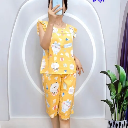 Đồ bộ vải tole quần lửng áo sát nách bèo nhiều hoạ tiết
