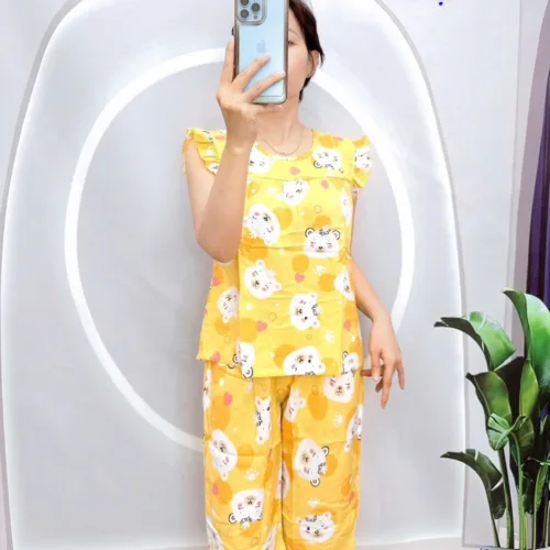 Đồ bộ vải tole quần lửng áo sát nách bèo nhiều hoạ tiết