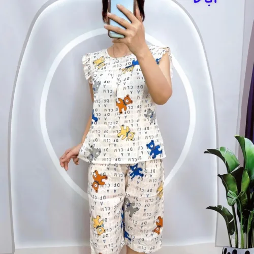 Đồ bộ vải tole quần lửng áo sát nách bèo nhiều hoạ tiết