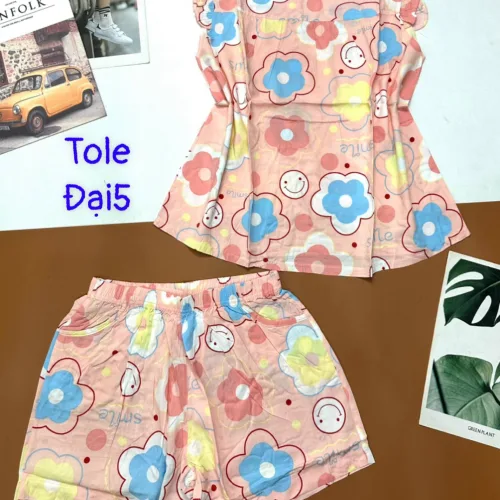 Đồ bộ vải tonl form lớn quần đùi áo sát nách bèo in hoạ tiết