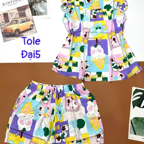Đồ bộ vải tonl form lớn quần đùi áo sát nách bèo in hoạ tiết