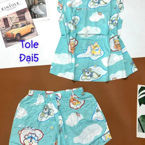 Đồ bộ vải tonl form lớn quần đùi áo sát nách bèo in hoạ tiết